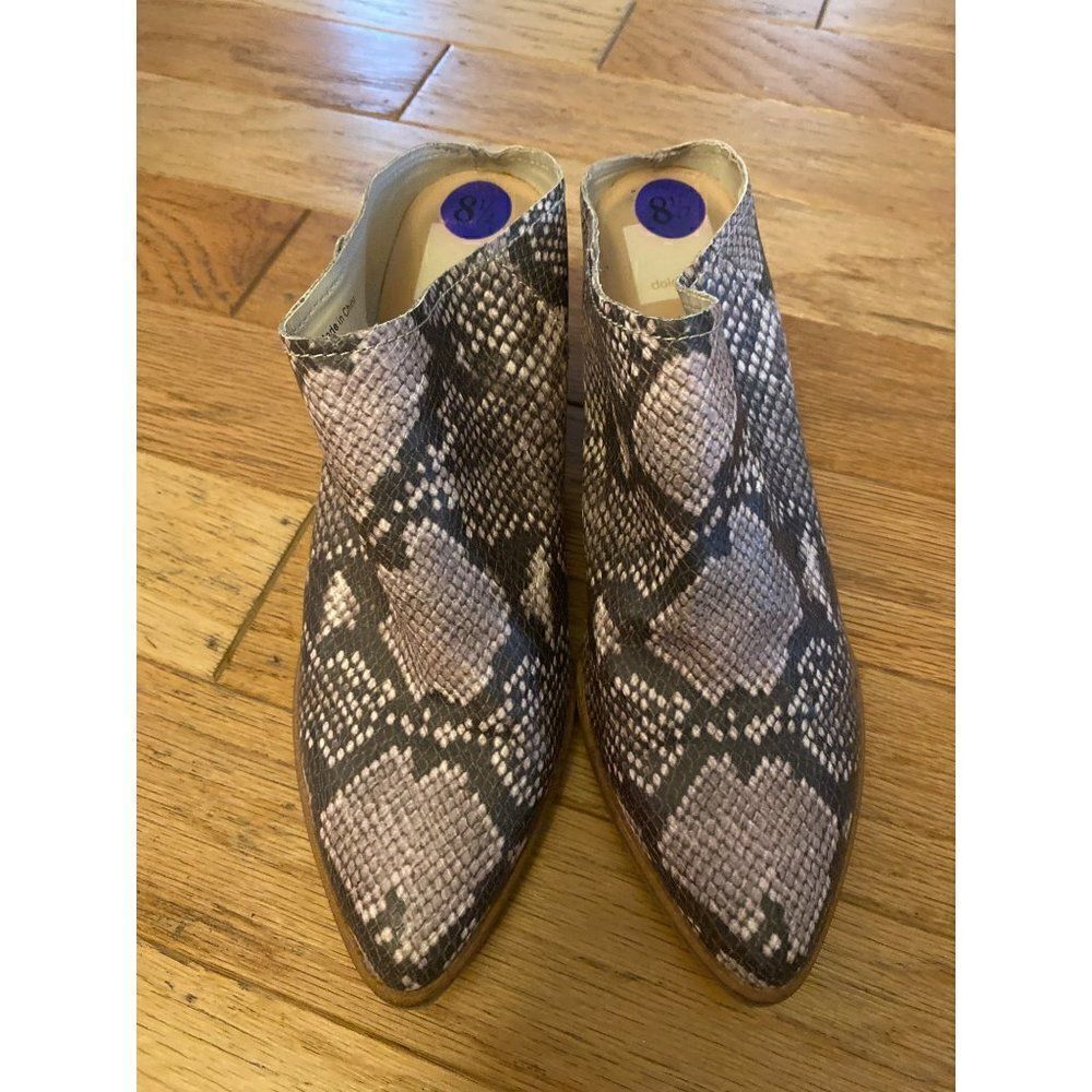 Dolce Vita women's snakeskin slip on mule 3" wooden block heel clog size 8.5